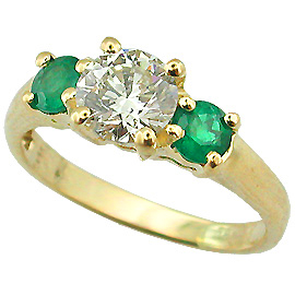 18K Yellow Gold Three Stone Ring : 1.00 cttw Diamond & Emeralds