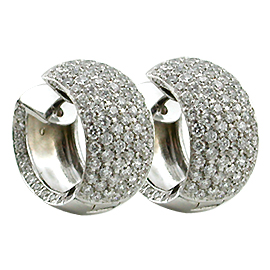 18K White Gold Hoop Earrings : 2.80 cttw Diamonds