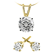 14k Yellow Gold 3/4 cttw Diamond Pendant and Stud Earrings