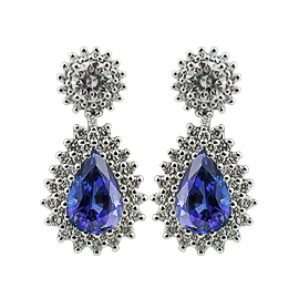 18K White Gold Drop Earrings : 4.00 cttw Sapphires & Diamonds