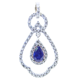 18K White Gold Drop Pendant : 2.00 cttw Blue Sapphire & Diamonds
