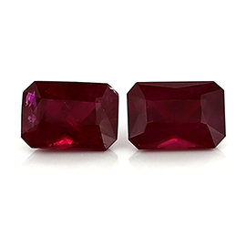 2.66 cttw Pair of Emerald Cut Rubies : Rich Pigeon Blood Red